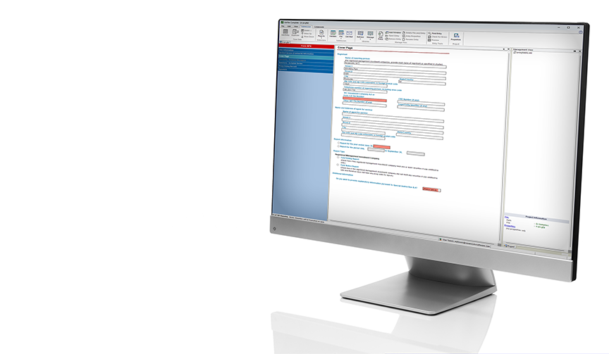 A computer monitor displaying Form N-PX inside the GoFiler Form N-PX View editor